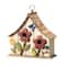 Glitzhome® 10.5" White Distressed Wood Birdhouse with Flowers